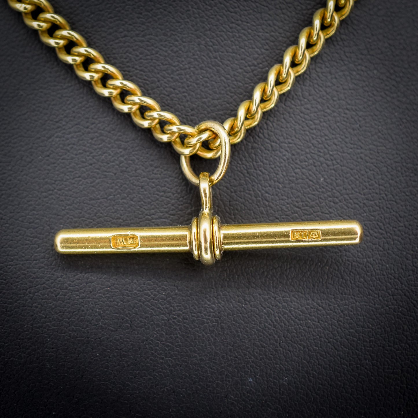 Antique 18ct Yellow Gold Curb Link Albert Watch Chain Necklace | 15.75"