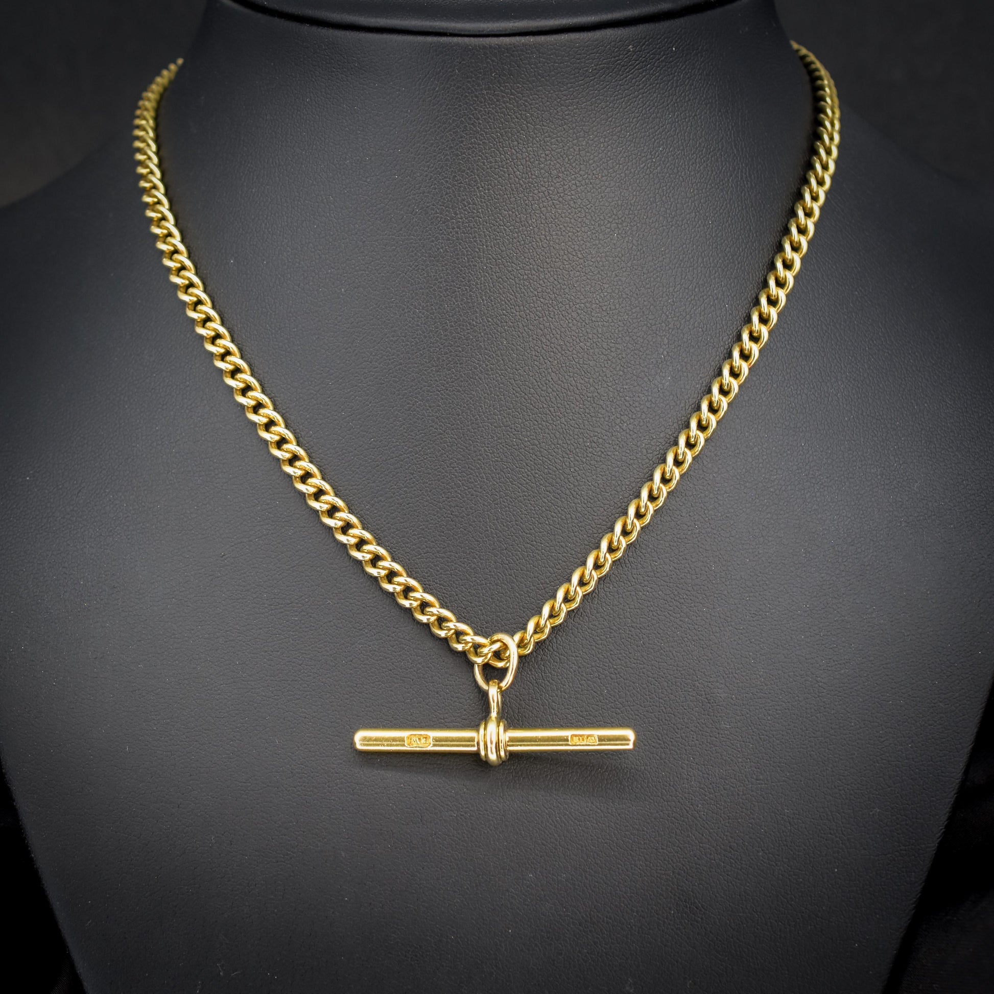 Antique 18ct Yellow Gold Curb Link Albert Watch Chain Necklace | 15.75"