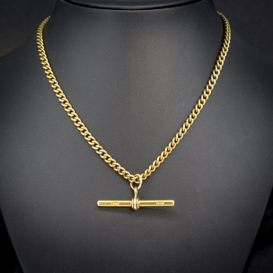 Antique 18ct Yellow Gold Curb Link Albert Watch Chain Necklace | 15.75"