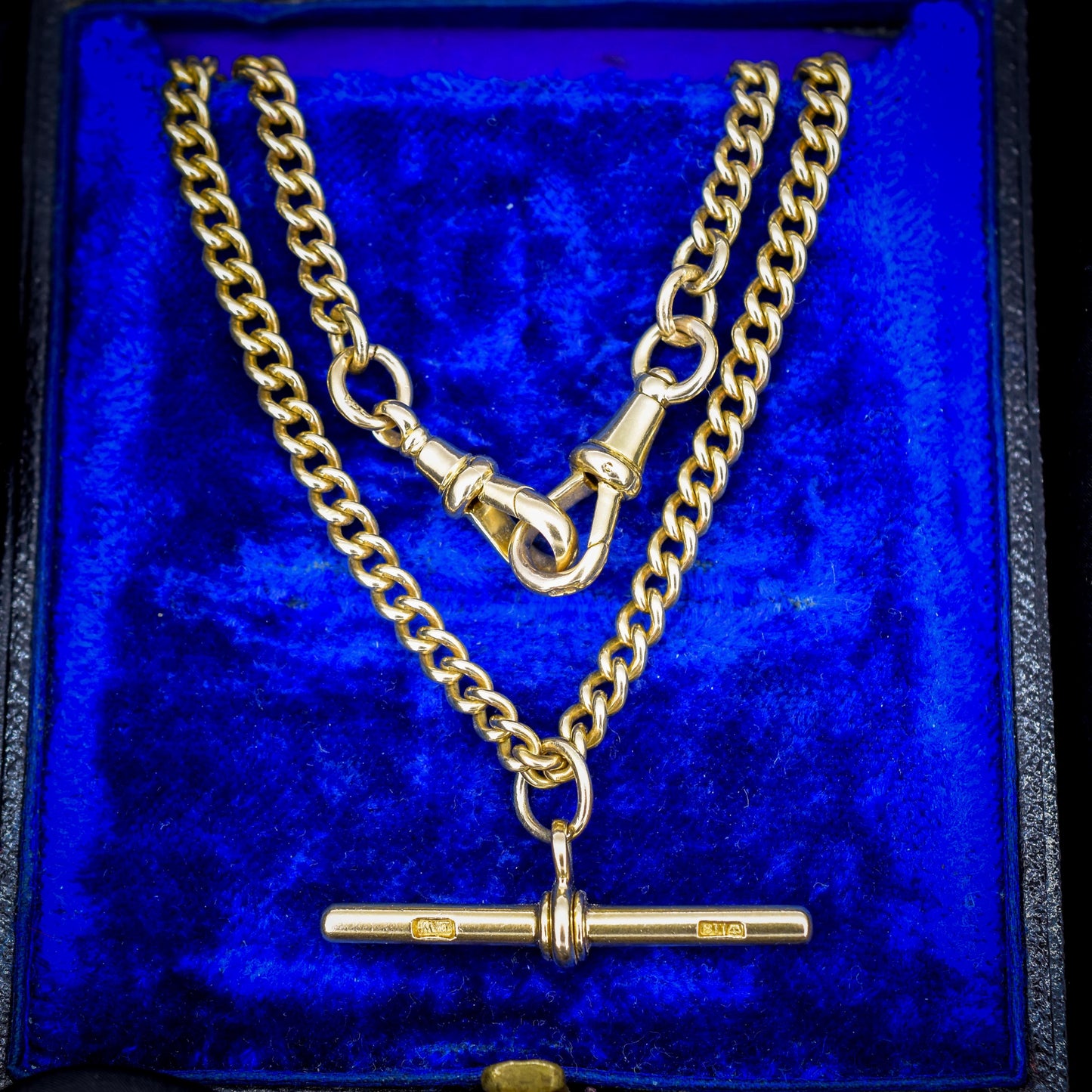 Antique 18ct Yellow Gold Curb Link Albert Watch Chain Necklace | 15.75"