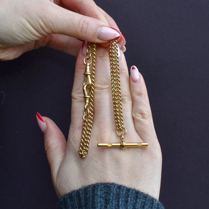 Antique 18ct Yellow Gold Curb Link Albert Watch Chain Necklace | 15.75"