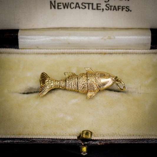 Vintage 9ct Gold Articulated Fish Charm | London 1972