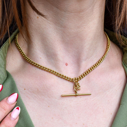 Antique 18ct Yellow Gold Curb Link Albert Watch Chain Necklace | 15"