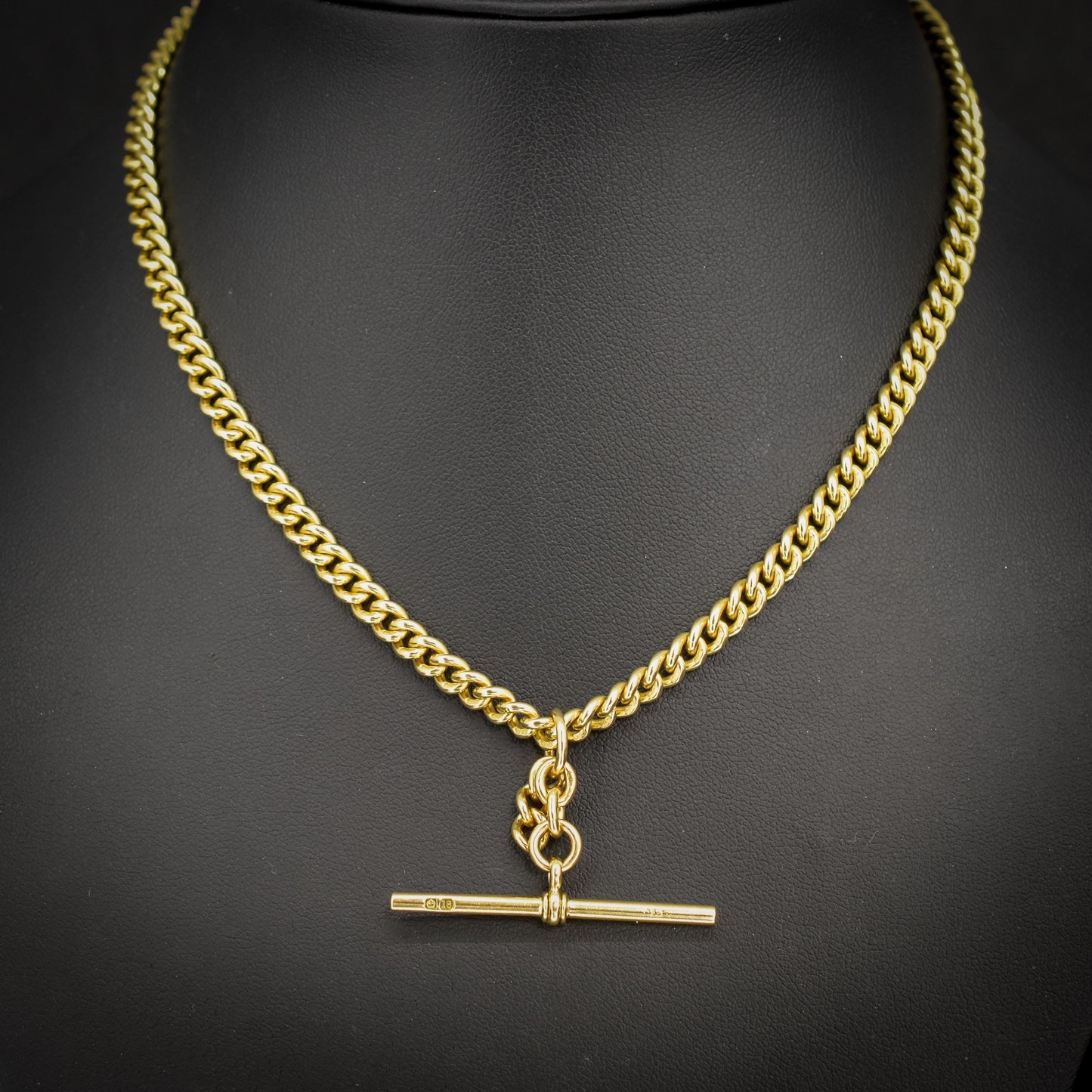 Antique 18ct Yellow Gold Curb Link Albert Watch Chain Necklace | 15"