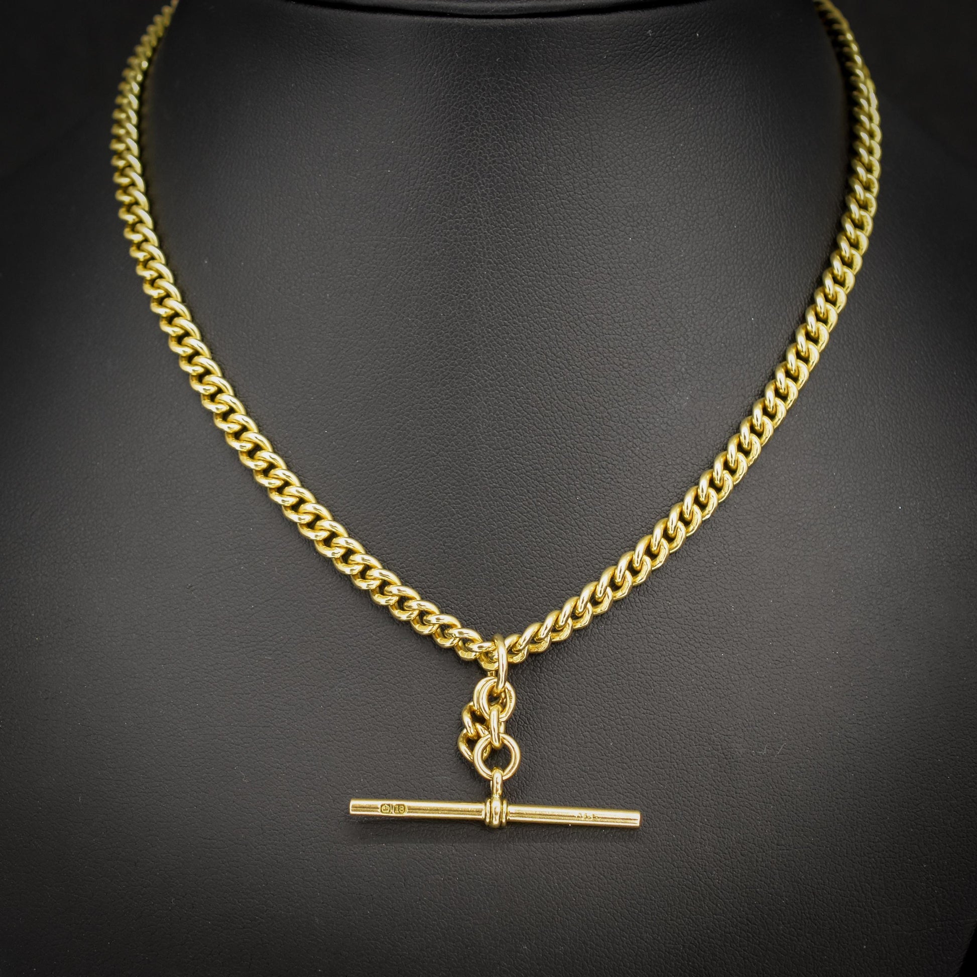 Antique 18ct Yellow Gold Curb Link Albert Watch Chain Necklace | 15"