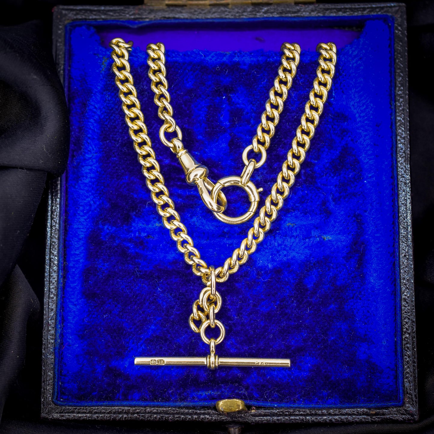 Antique 18ct Yellow Gold Curb Link Albert Watch Chain Necklace | 15"