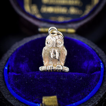 Antique 9ct Gold Owl Charm Pendant
