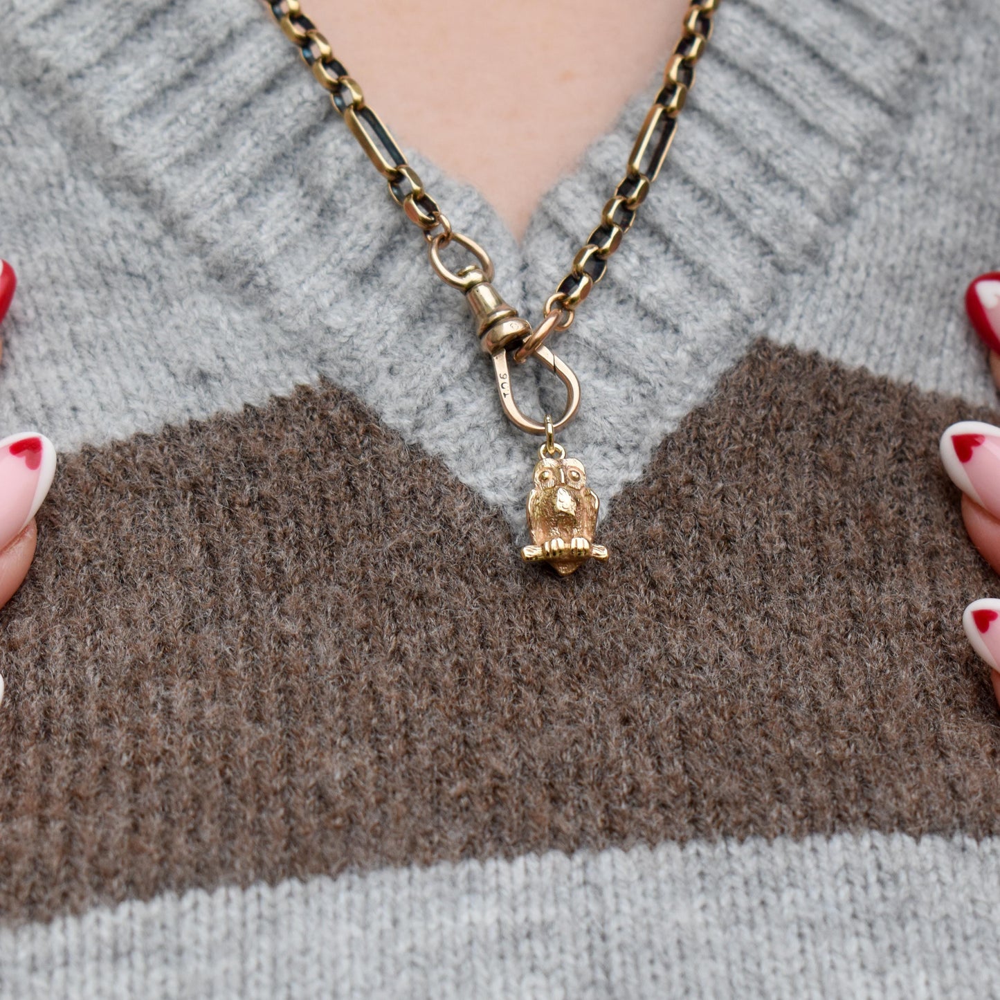 Antique 9ct Gold Owl Charm Pendant