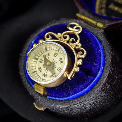 Vintage 9ct Gold Compass Pendant Charm | Birmingham 1964