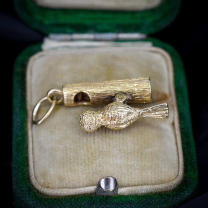 Vintage Articulated Woodpecker Bird 9ct Yellow Gold Charm Pendant