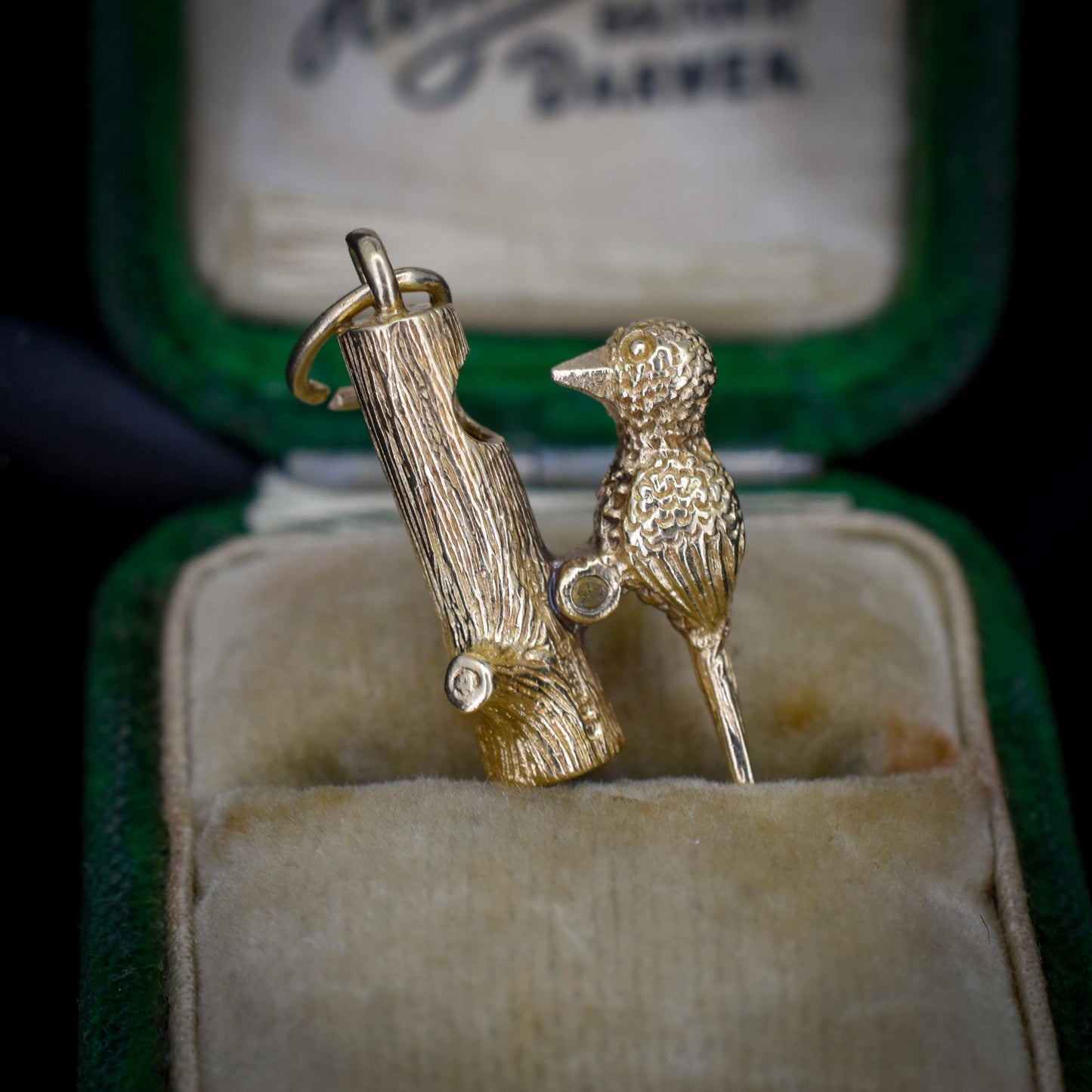 Vintage Articulated Woodpecker Bird 9ct Yellow Gold Charm Pendant