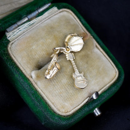 Vintage 9ct Gold Trio of Musical Instruments Charm Pendant