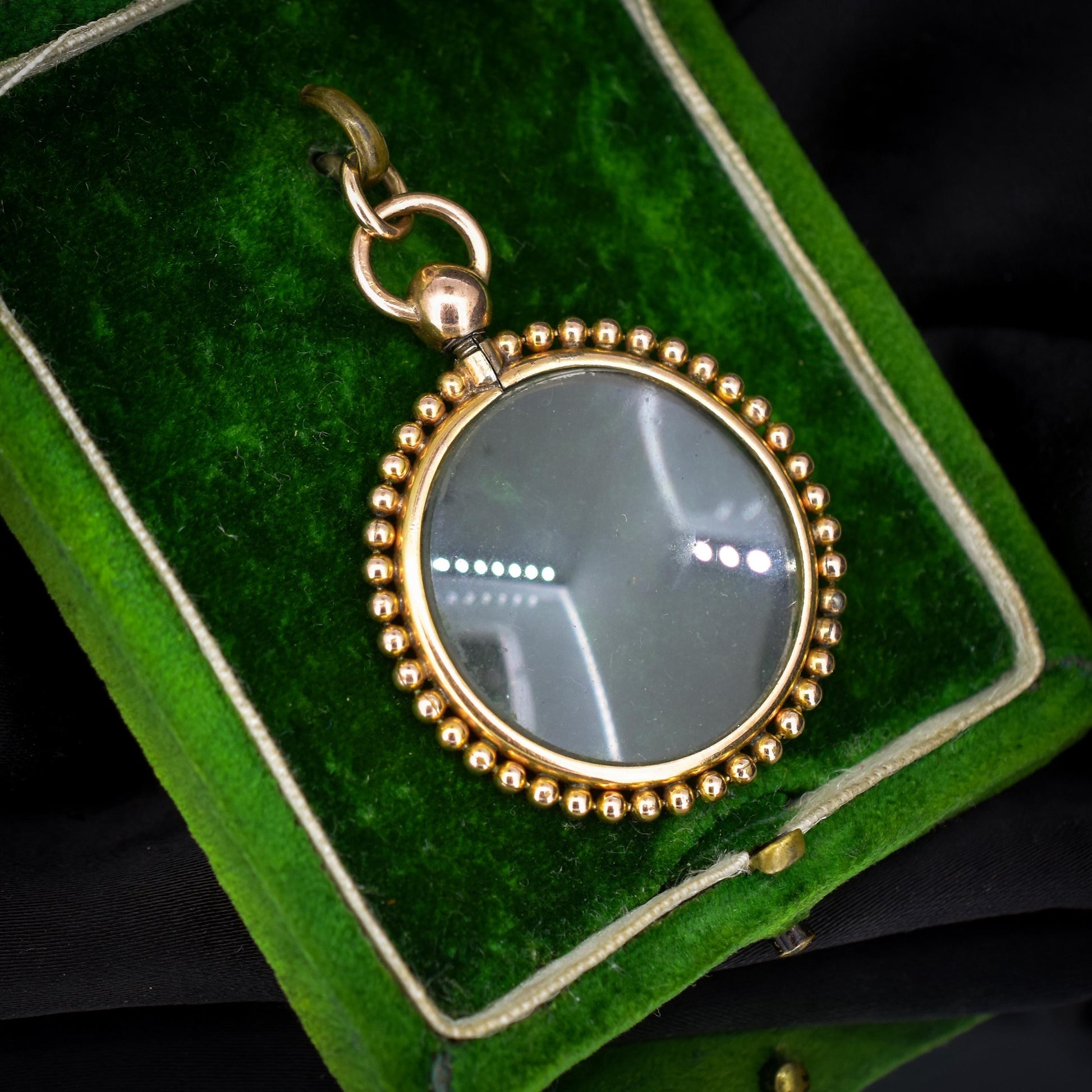 Antique Gold Round Beaded Glass Locket Pendant