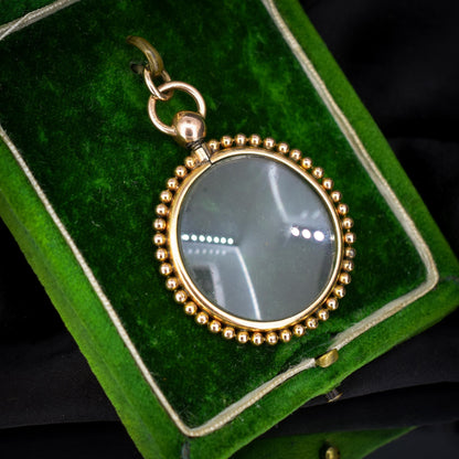 Antique Gold Round Beaded Glass Locket Pendant