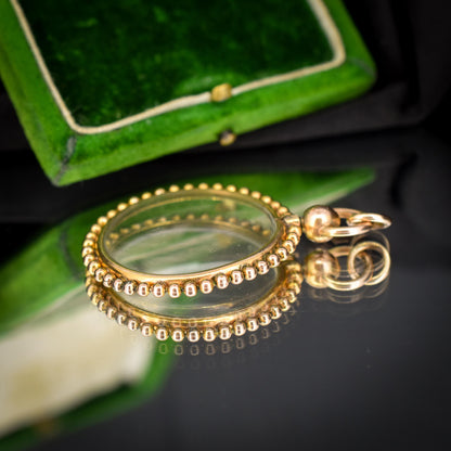 Antique Gold Round Beaded Glass Locket Pendant