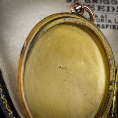 Antique '1910' 9ct Gold Engraved Fancy Oval Locket Pendant