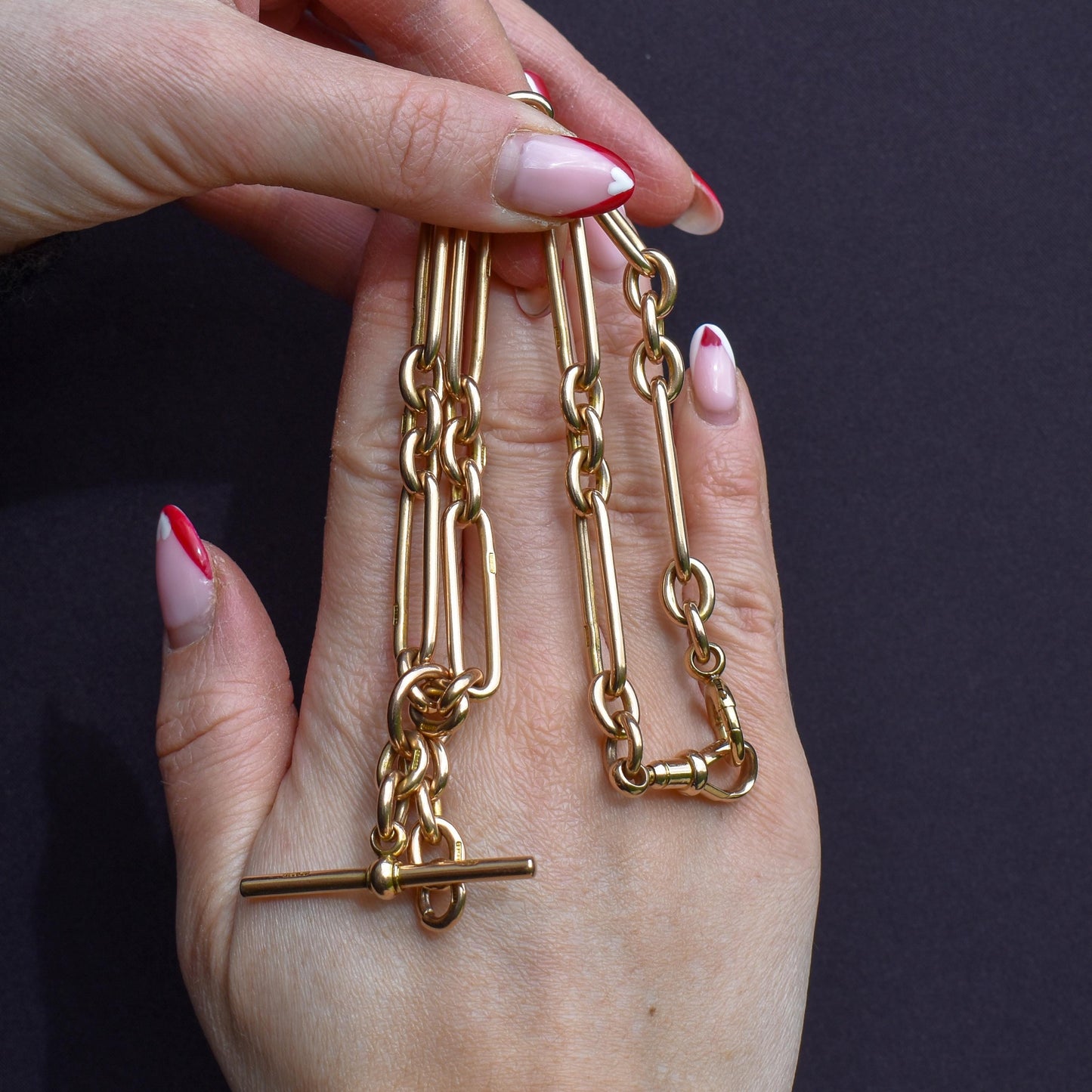 Antique Heavy 15ct Gold Trombone Link Albert Chain Necklace | 15.5"