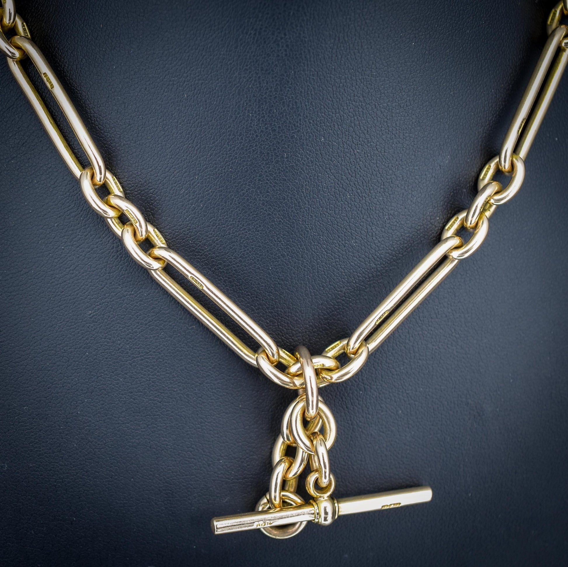 Antique Heavy 15ct Gold Trombone Link Albert Chain Necklace | 15.5"