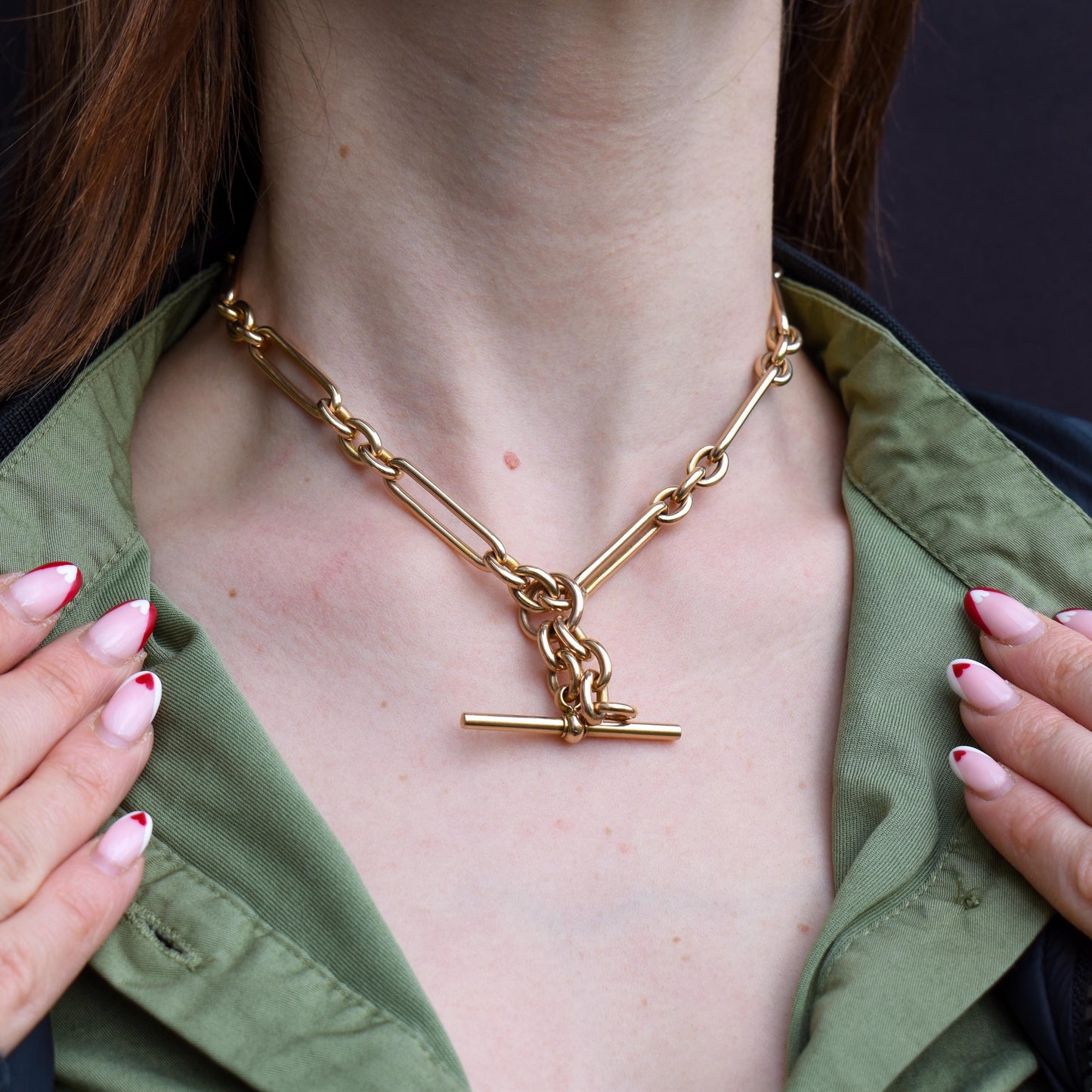 Antique Heavy 15ct Gold Trombone Link Albert Chain Necklace | 15.5"