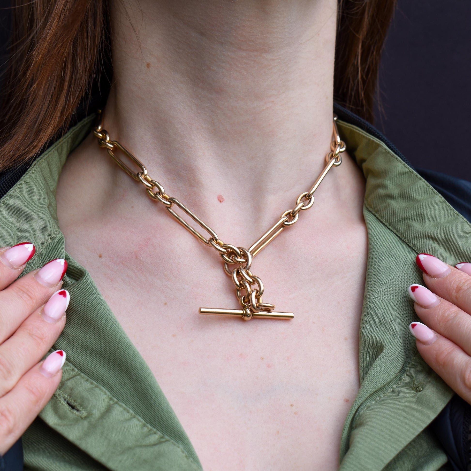 Antique Heavy 15ct Gold Trombone Link Albert Chain Necklace | 15.5"