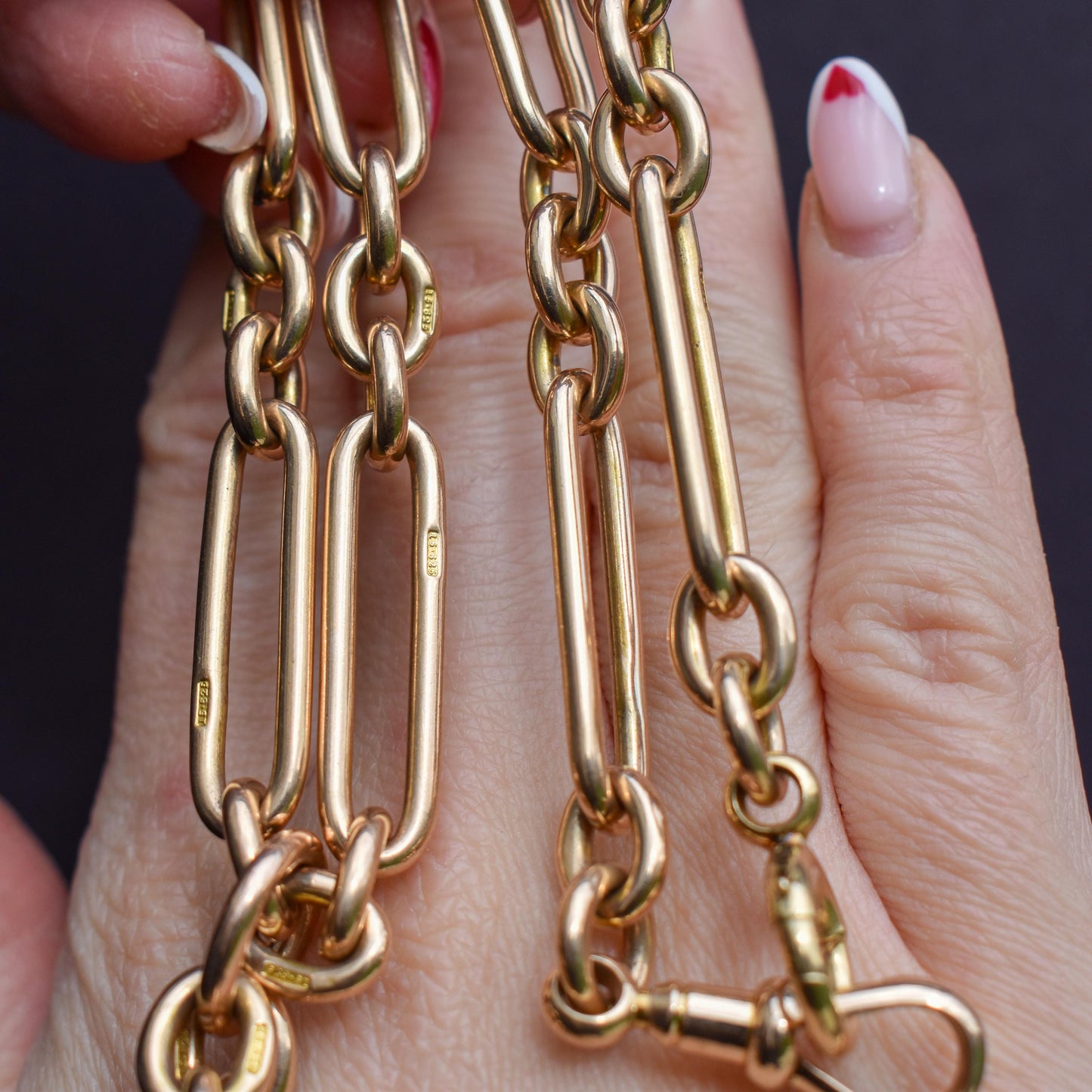 Antique Heavy 15ct Gold Trombone Link Albert Chain Necklace | 15.5"