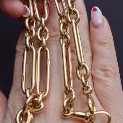 Antique Heavy 15ct Gold Trombone Link Albert Chain Necklace | 15.5"