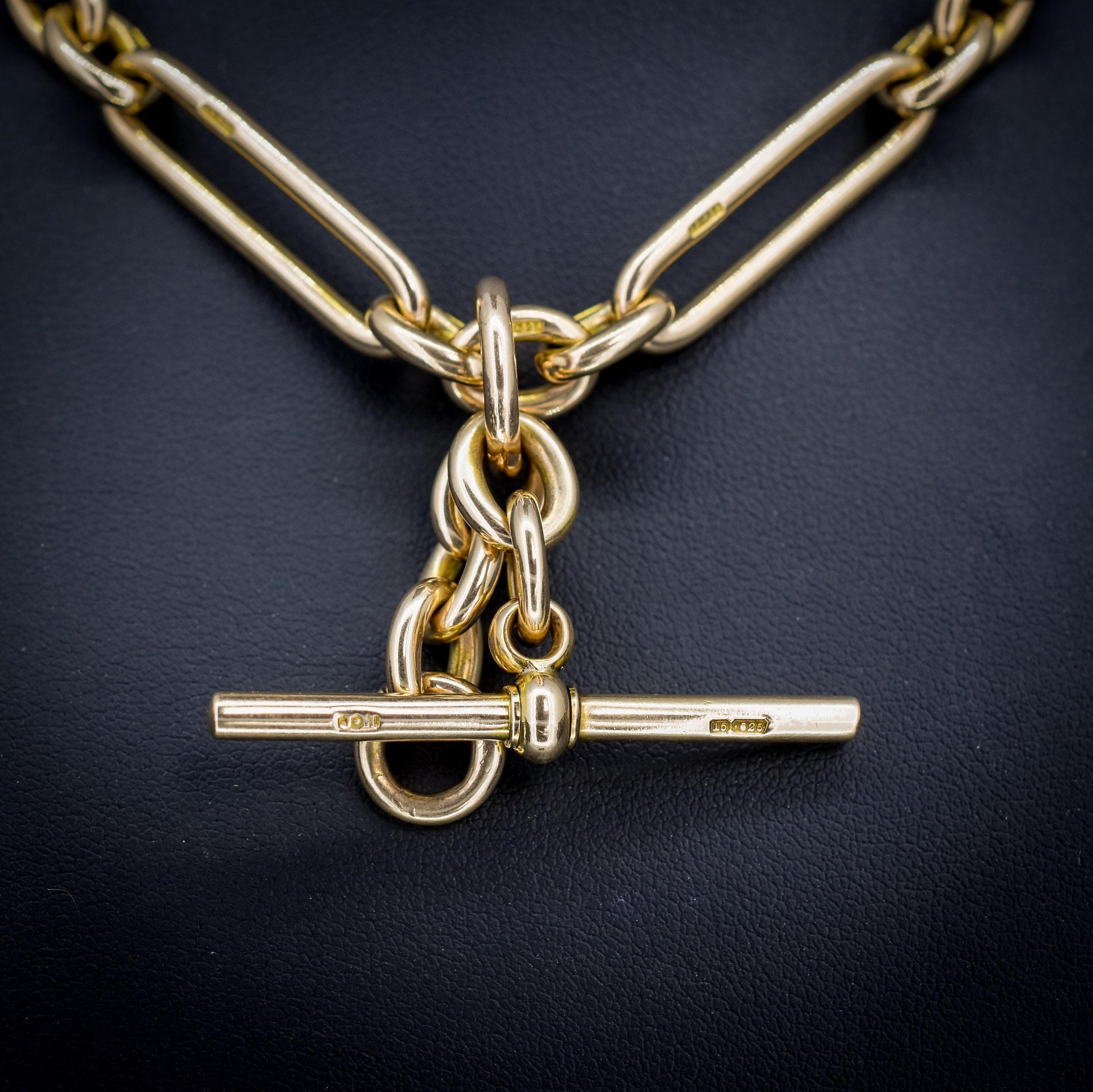 Antique Heavy 15ct Gold Trombone Link Albert Chain Necklace | 15.5"