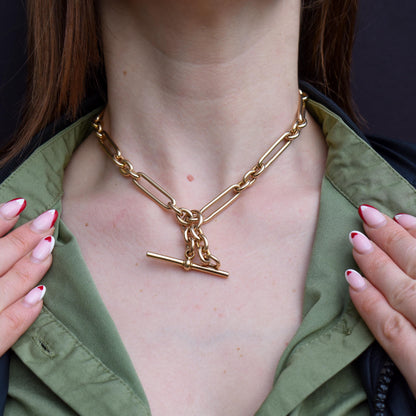 Antique Heavy 15ct Gold Trombone Link Albert Chain Necklace | 15.5"