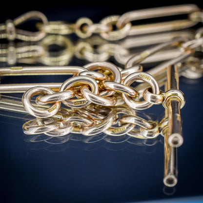 Antique Heavy 15ct Gold Trombone Link Albert Chain Necklace | 15.5"