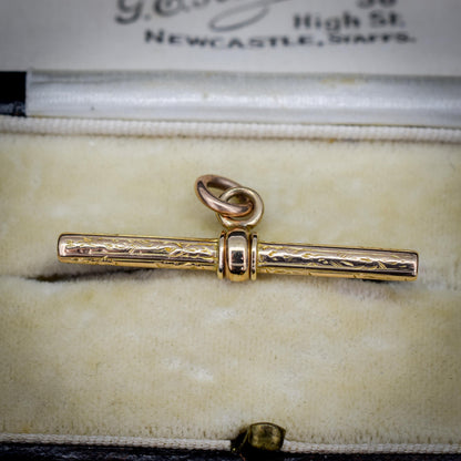 Antique 9ct Gold Engraved Fancy T-Bar Pendant Charm