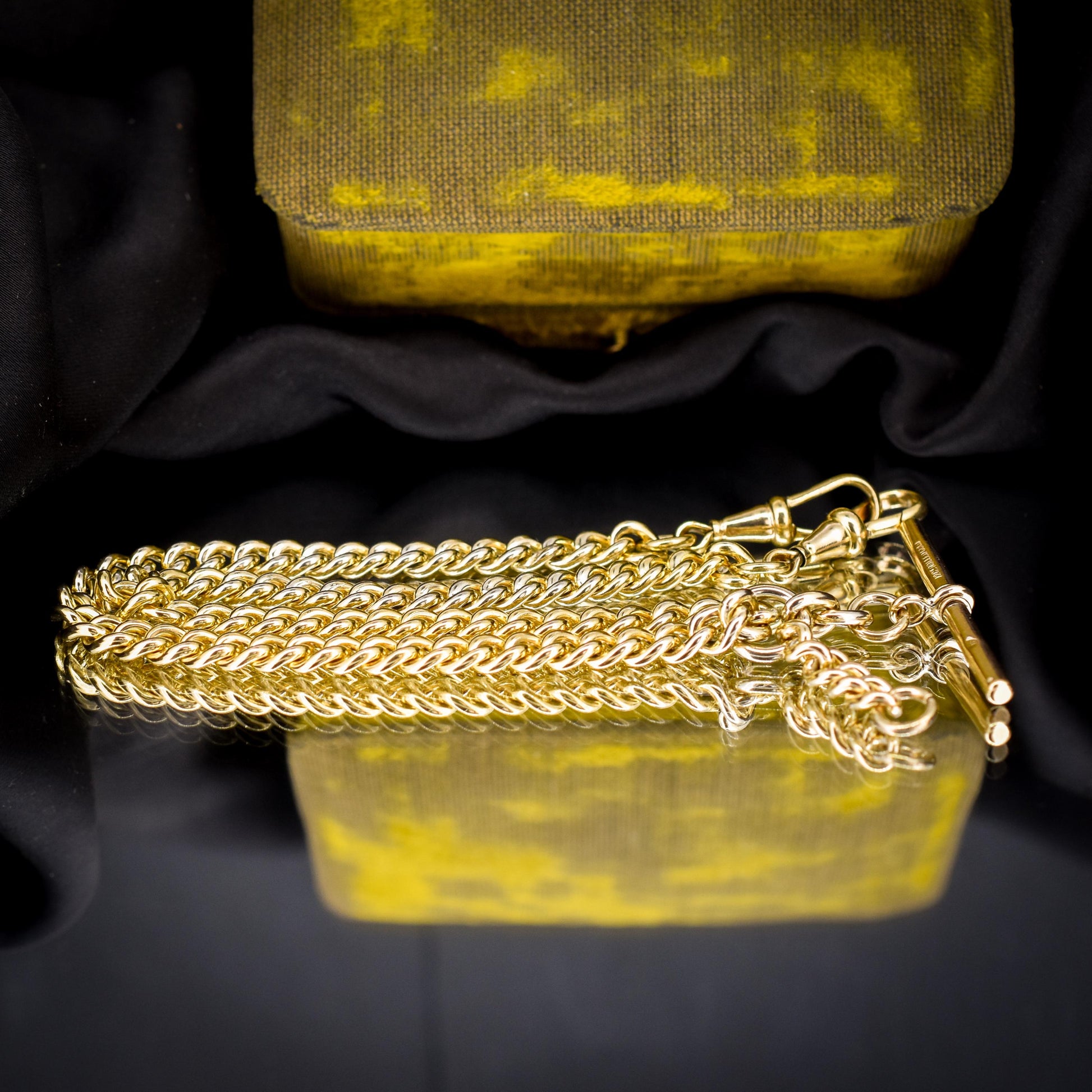 Vintage Rolled Gold Curb Albert Chain with T-Bar Slider and Double Dog Clips - 14.5"