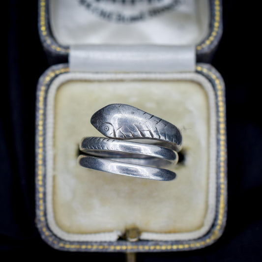 Antique French Snake Serpent Silver Coiled Dress Ring