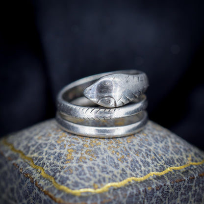Antique French Snake Serpent Silver Coiled Dress Ring