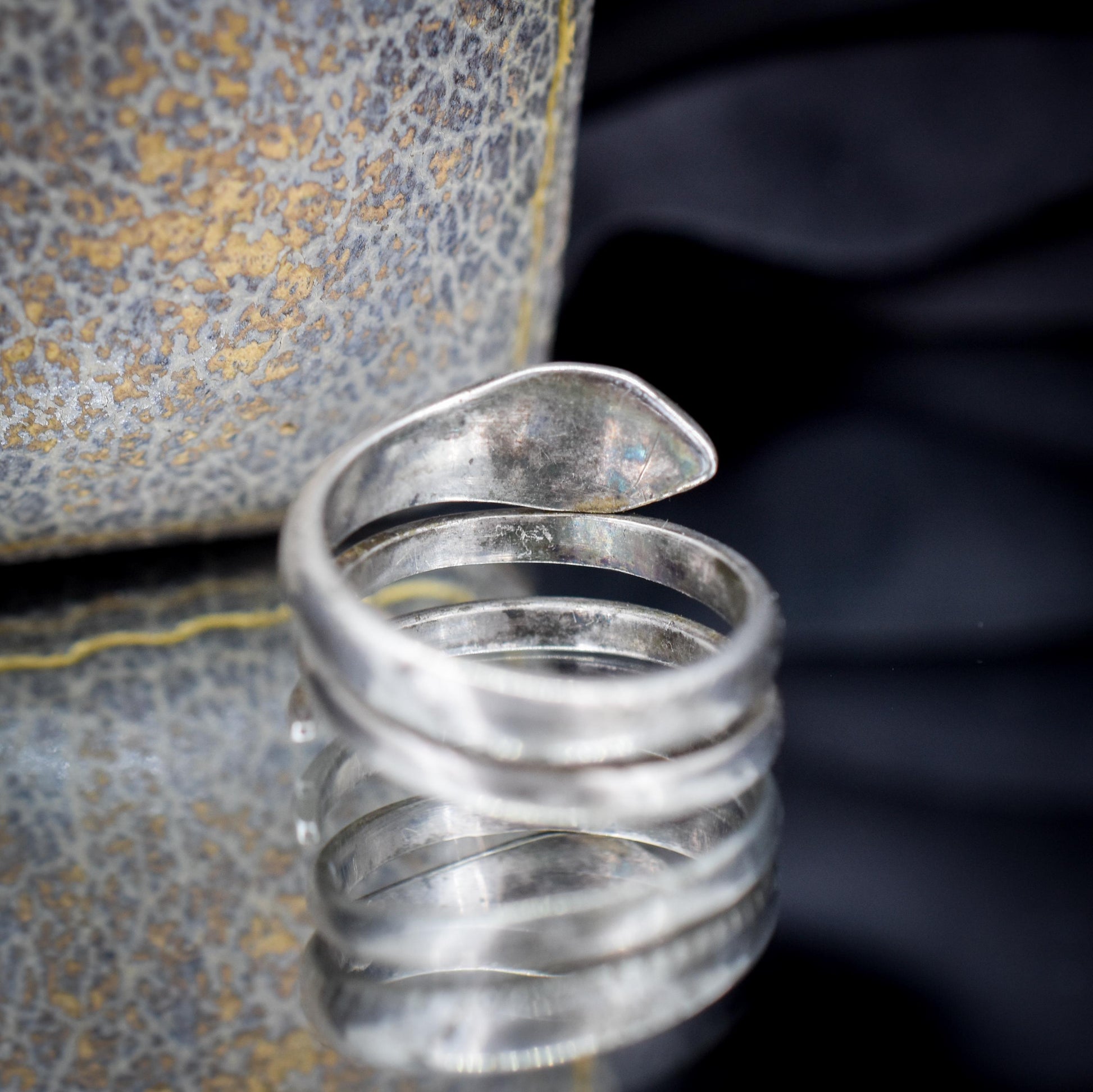 Antique French Snake Serpent Silver Coiled Dress Ring