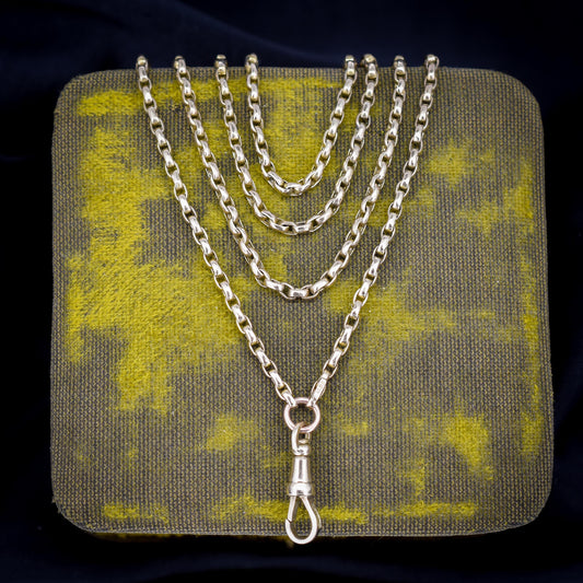 Antique Victorian 9ct Gold Faceted Link Chain Necklace with Dog Clip | 26"