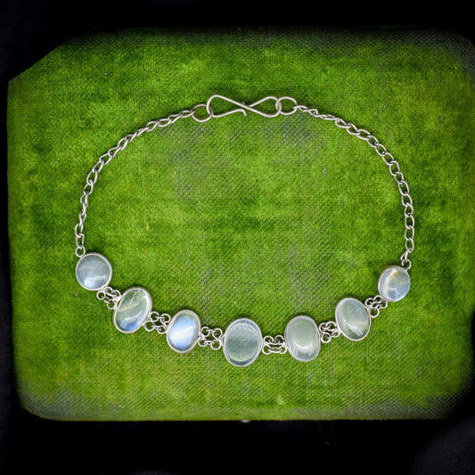 Vintage Cabochon Moonstone Silver Bracelet | 7"