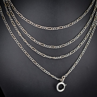Antique French Niello Silver and Gold Figaro Guard Chain Necklace | 61"