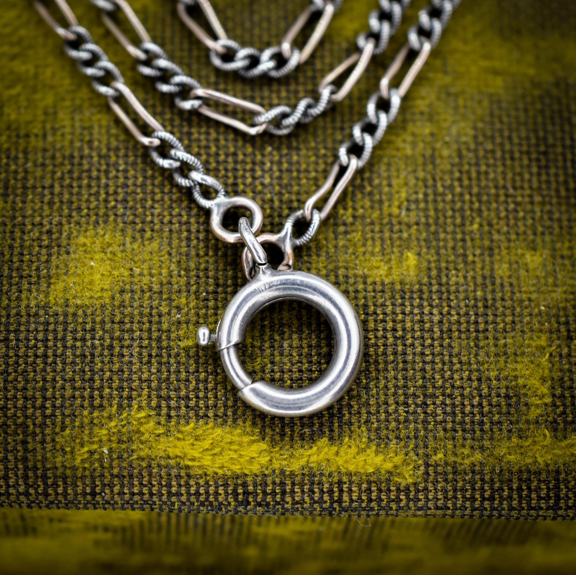 Antique French Niello Silver and Gold Figaro Guard Chain Necklace | 61"