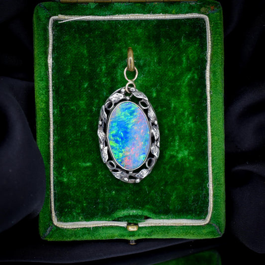 Arts and Crafts Opal Doublet Silver Statement Pendant