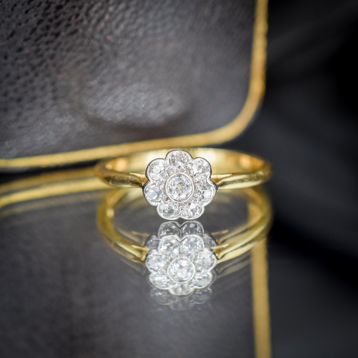 Antique Diamond Cluster Daisy 18ct Gold and Platinum Ring