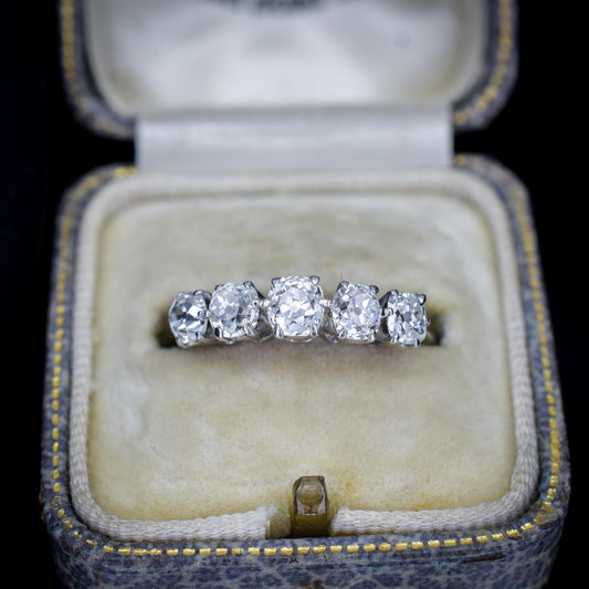 Antique Old Cut Diamond Five Stone 18ct White Gold Ring - 1.25ct total