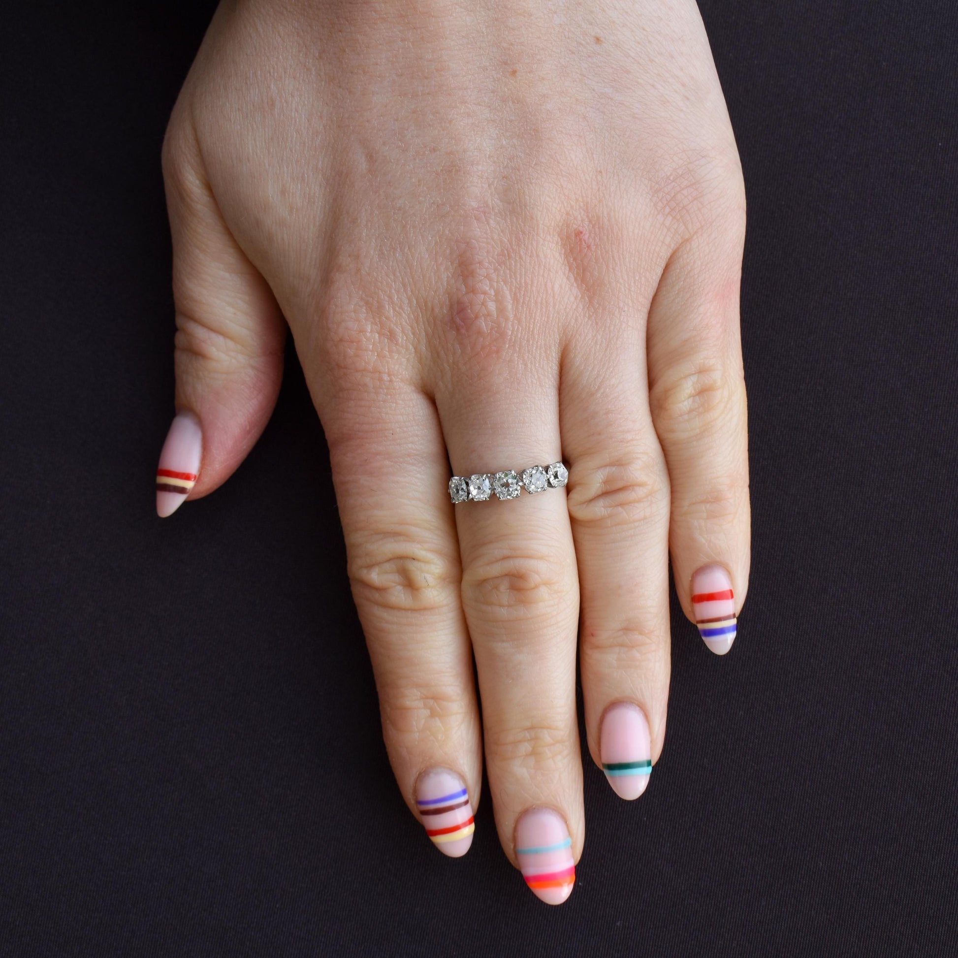 Antique Old Cut Diamond Five Stone 18ct White Gold Ring - 1.25ct total