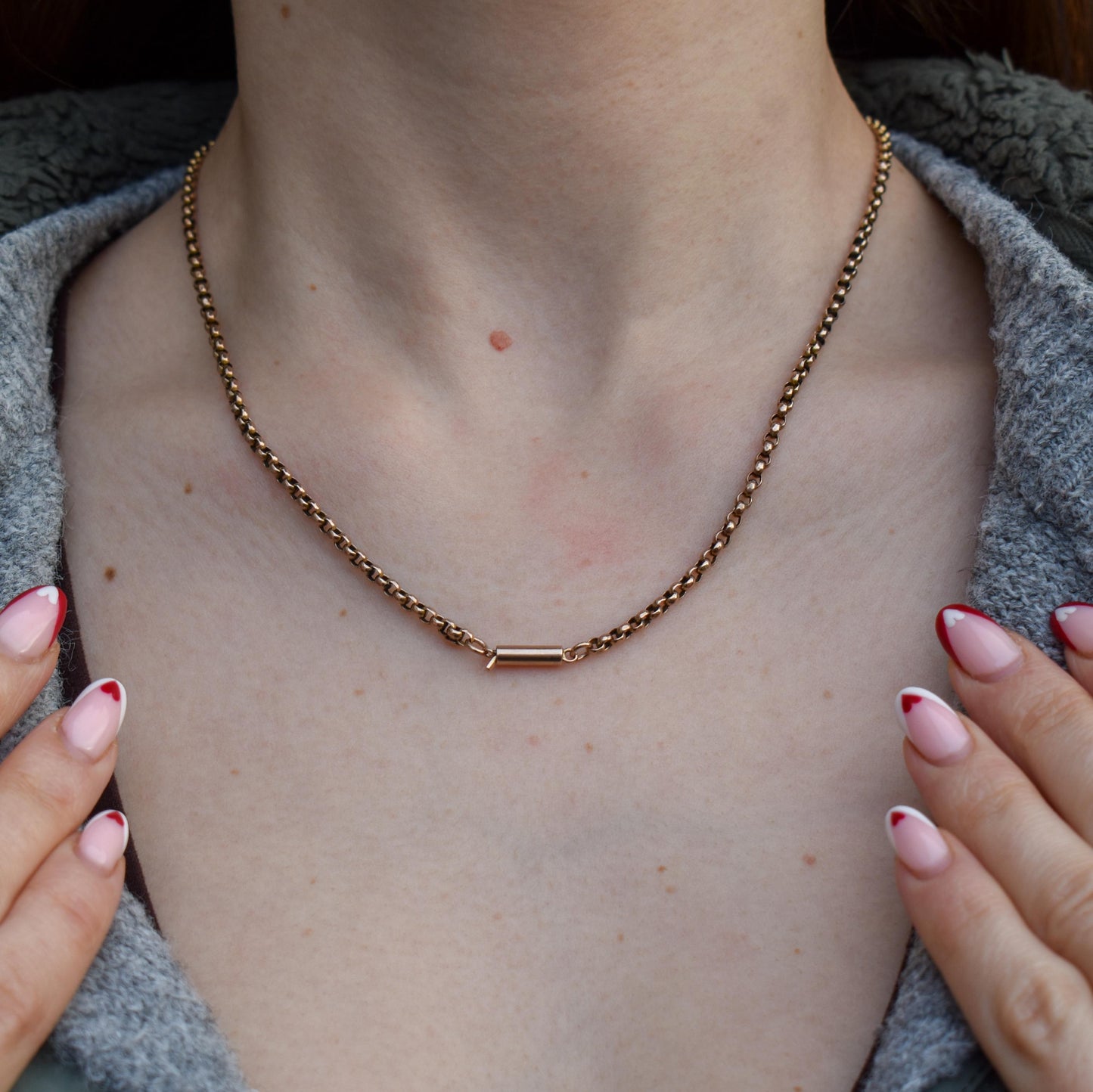 Antique Victorian 9ct Gold Faceted Belcher Link Chain Necklace with Barrel Clasp | 18"