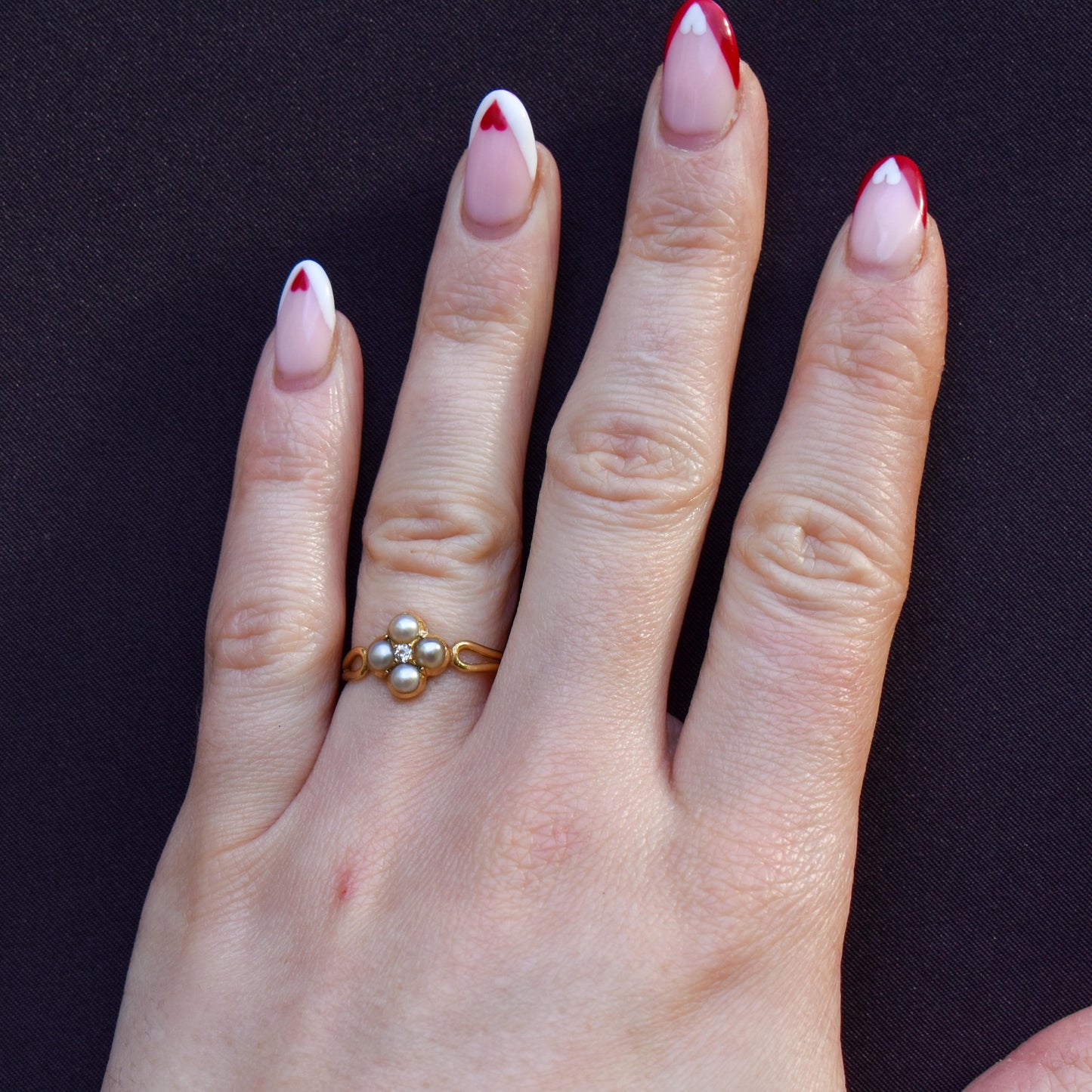 Antique Victorian Pearl and Old Cut Diamond 18ct Gold Ring