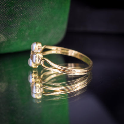 Antique Victorian Pearl and Old Cut Diamond 18ct Gold Ring