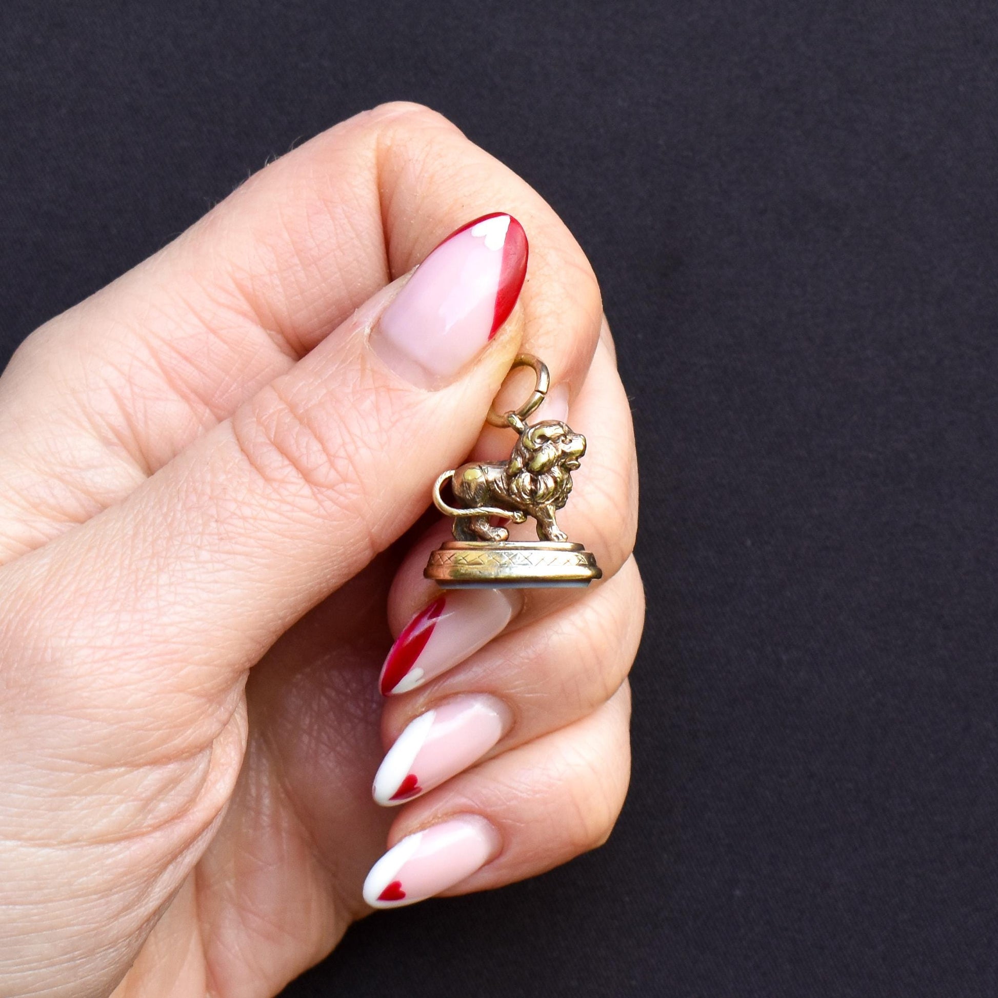 Antique Lion Ornate Sardonyx Fob Seal Pendant Charm