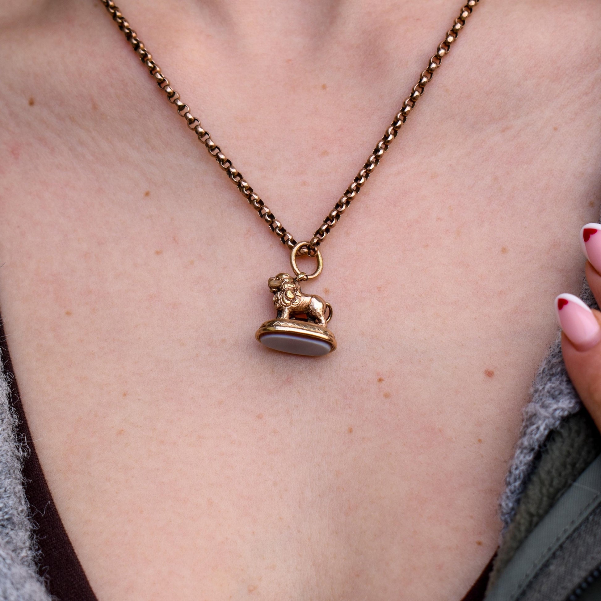 Antique Lion Ornate Sardonyx Fob Seal Pendant Charm