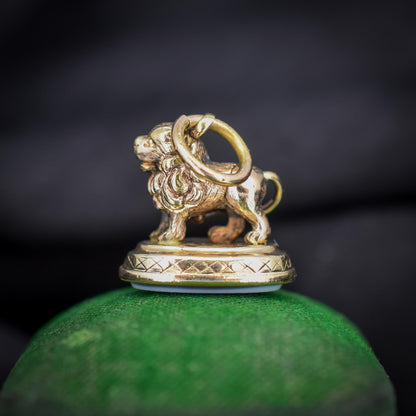 Antique Lion Ornate Sardonyx Fob Seal Pendant Charm
