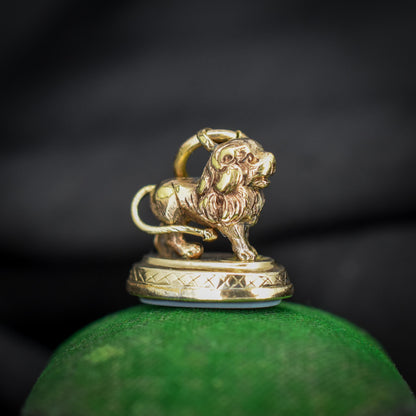 Antique Lion Ornate Sardonyx Fob Seal Pendant Charm
