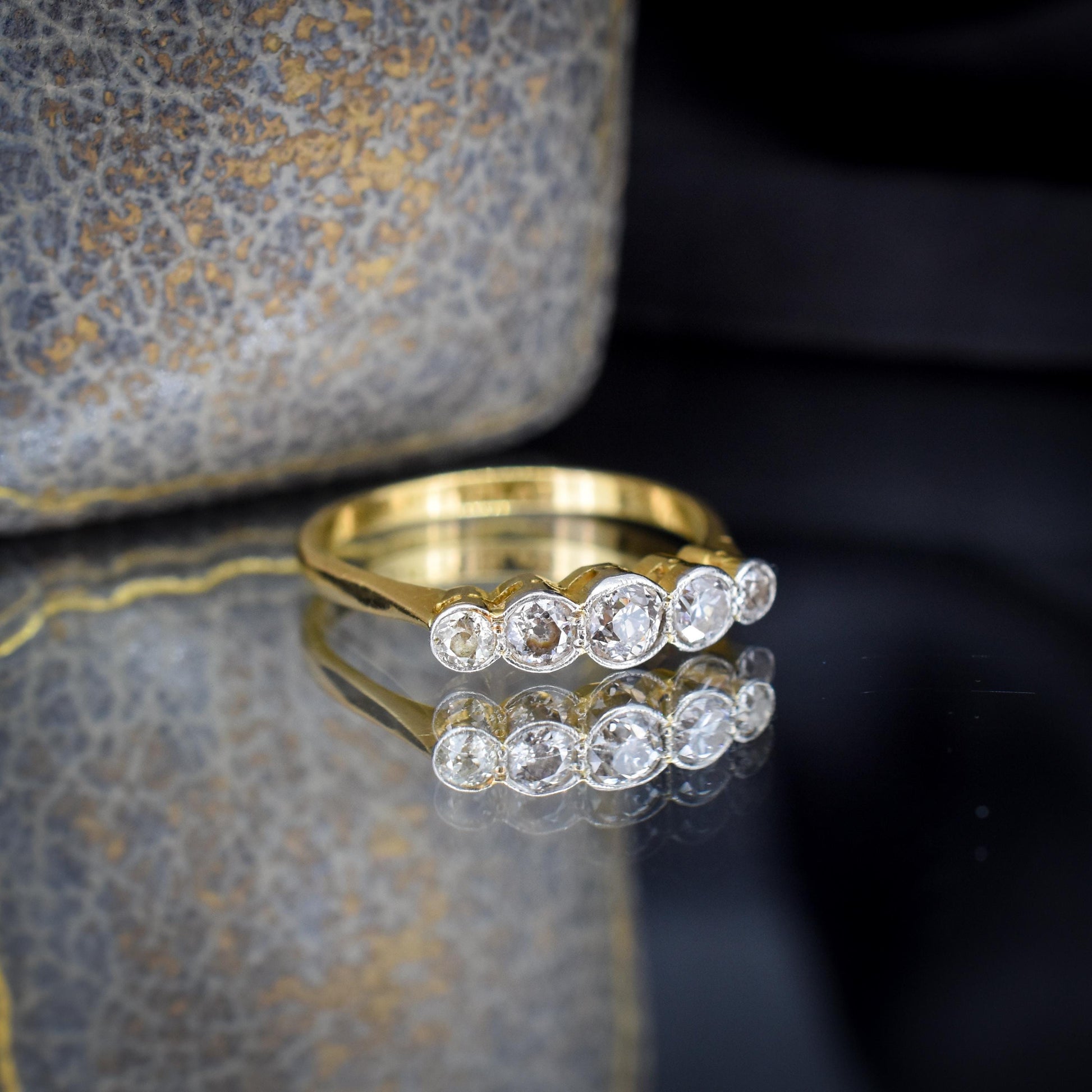Antique Diamond Five Stone Bezel 18ct Gold Platinum Ring - 0.50ct